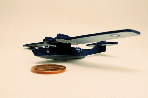 Consolidated PBY-5 (USN markings)
This model is only 1/288 scale, and was made from laminations of thin cardboard as a prototype for a larger wooden model.
Keywords: simple scale garet pby model airplane