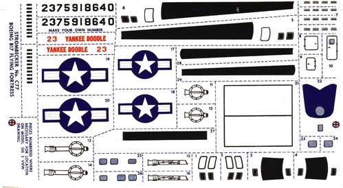 Strombecker B-17F Decal sheet cleaned up and red strip removed from insignia

