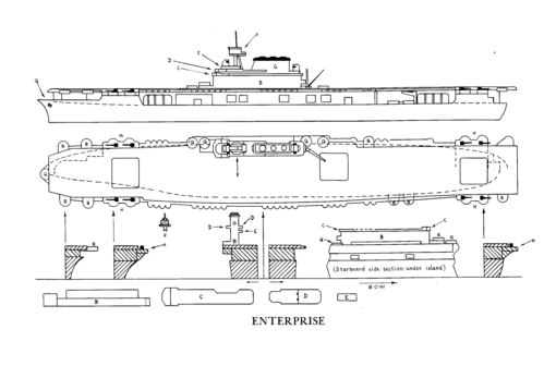 USS Enterprise CV-6
Plans from [i]United States Navy Waterline Models and How to Build Them[/i] by John Philips Cranwell and Samuel A. Smiley

(gif format, 300 dpi, 51 KB).

Link to file: [url]http://smm.solidmodelmemories.net/Gallery/albums/userpics/USS_Enterprise_plan.gif[/url]

[i]These plans are placed here in review of their accuracy and historical content. They are for personal use only and not to be reproduced commercially. Copyrights remain with the original copyright holders and are not the property of Solid Model Memories. Please post comment regarding the accuracy of the drawings in the section provided on the individual page of the plan you are reviewing. If you build this model or if you have images of the original subject itself, please let us know. If you are the copyright holder of the work in question and wish to have it removed please contact SMM [/i]

