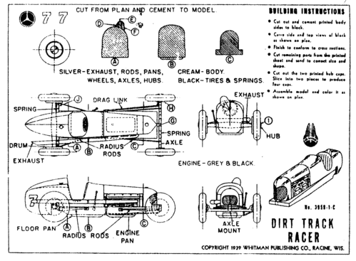 Whitman Dirt Track Racer
(gif format, -- dpi, 60 KB).

[b]Click on image to download file in original format[/b]
file url: 
http://smm.solidmodelmemories.net/Gallery/albums/userpics/Whitman_Dirt_Track_Racer.gif

[i]These plans are placed here in review of their accuracy and 
historical content. They are for personal use only and not to
be reproduced commercially. Copyrights remain with the original
copyright holders and are not the property of Solid Model
Memories. Please post comment regarding the accuracy of the
drawings in the section provided on the individual page of the 
plan you are reviewing. If you build this model or if you have 
images of the original subject itself, please let us know. If
you are the copyright holder of the work in question and wish
to have it removed please contact SMM [/i]

Keywords: Whitman Dirt Track Racer