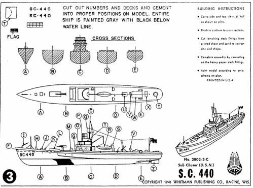 USN Sub Chaser 440 by Whitman
(gif format, 300 dpi, 135 KB).

[b]Click on image to download file in original format[/b]

url to file: http://smm.solidmodelmemories.net/Gallery/albums/userpics/Whitman_USN_Sub_Chaser.gif

[i]These plans are placed here in review of their accuracy and historical content. They are for personal use only and not to be reproduced commercially. Copyrights remain with the original copyright holders and are not the property of Solid Model Memories. Please post comment regarding the accuracy of the drawings in the section provided on the individual page of the plan you are reviewing. If you build this model or if you have images of the original subject itself, please let us know. If you are the copyright holder of the work in question and wish to have it removed please contact SMM [/i]
Keywords: USN sub chaser whitman solid model ship plan