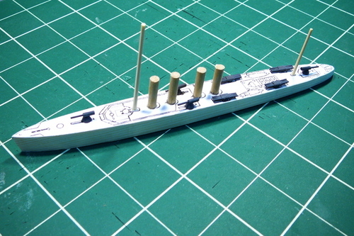 Wickes Class DD hull and parts
I shaped the hull, tapered the masts (turned bamboo skewers in a drill while sanding), and cut the stacks to length.  I still need to work on the deckhouses and bridge.
Keywords: wickes clemson class destroyer solid wood model ship