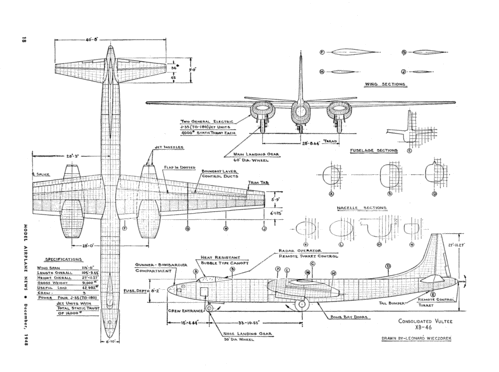 Convair XB-46
From Model Airplane News, December 1948. (gif format, 300 dpi, 152 KB).

[b]Click on image to download file in original format[/b]

[i]These plans are placed here in review of their accuracy and historical content. They are for personal use only and not to be reproduced commercially. Copyrights remain with the original copyright holders and are not the property of Solid Model Memories. Please post comment regarding the accuracy of the drawings in the section provided on the individual page of the plan you are reviewing. If you build this model or if you have images of the original subject itself, please let us know. If you are the copyright holder of the work in question and wish to have it removed please contact SMM [/i]
Keywords: convair XB-46 airplane plane consolidated vultee
