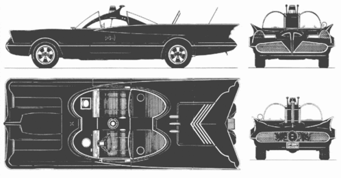 Batmobile 1966
(gif format, -- dpi, 37 KB).

[b]Click on image to download file in original format[/b]
file url: 
http://smm.solidmodelmemories.net/Gallery/albums/userpics/batmobile-1966.GIF

[i]These plans are placed here in review of their accuracy and 
historical content. They are for personal use only and not to
be reproduced commercially. Copyrights remain with the original
copyright holders and are not the property of Solid Model
Memories. Please post comment regarding the accuracy of the
drawings in the section provided on the individual page of the 
plan you are reviewing. If you build this model or if you have 
images of the original subject itself, please let us know. If
you are the copyright holder of the work in question and wish
to have it removed please contact SMM [/i]

Keywords: Batmobile 1966