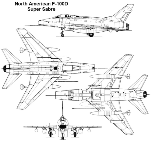 Set of three view drawings for the F-100 projetct.

