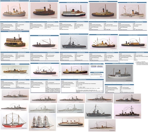 Koster 1:400 ship toys
This line of wooden toy ships and accessories was sold in pre-WWII Germany. They offered a wide variety of vessels as well as docks, buoys, cranes, etc. Enough to make a complete harbor scene.
