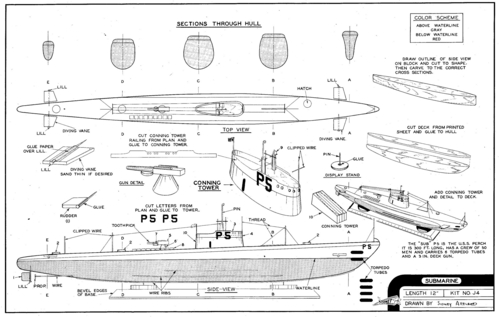 Restored Comet USS Perch Plan
These plans are placed here in review of their accuracy and historical content. They are for personal use only and not to be reproduced commercially. Copyrights remain with the original copyright holders and are not the property of Solid Model Memories. Please post comment regarding the accuracy of the drawings in the section provided on the individual page of the plan you are reviewing. If you build this model or if you have images of the original subject itself, please let us know. If you are the copyright holder of the work in question and wish to have it removed please contact SMM.
Keywords: Comet Perch USSPerch RFBennett submarine