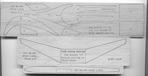 Guillows Space Liner Kit parts
(bmp format, -- dpi, 189 KB).

[b]Click on image to download file in original format[/b]

[i]These plans are placed here in review of their accuracy and historical content. They are for personal use only and not to be reproduced commercially. Copyrights remain with the original copyright holders and are not the property of Solid Model Memories. Please post comment regarding the accuracy of the drawings in the section provided on the individual page of the plan you are reviewing. If you build this model or if you have images of the original subject itself, please let us know. If you are the copyright holder of the work in question and wish to have it removed please contact SMM [/i]
