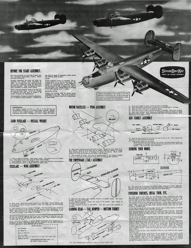 Strombecker B-24J Plans
(jpg format, -- dpi, 1426 KB).

[b]Click on image to download file in original format[/b]
file url: 
http://smm.solidmodelmemories.net/Gallery/albums/userpics/strombeckerb-24assembly.jpg

[i]These plans are placed here in review of their accuracy and 
historical content. They are for personal use only and not to
be reproduced commercially. Copyrights remain with the original
copyright holders and are not the property of Solid Model
Memories. Please post comment regarding the accuracy of the
drawings in the section provided on the individual page of the 
plan you are reviewing. If you build this model or if you have 
images of the original subject itself, please let us know. If
you are the copyright holder of the work in question and wish
to have it removed please contact SMM [/i]

Keywords: Strombecker B-24J Plans