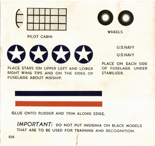 Paper decal sheet from Strombecker Spotter Model of SBC-4
